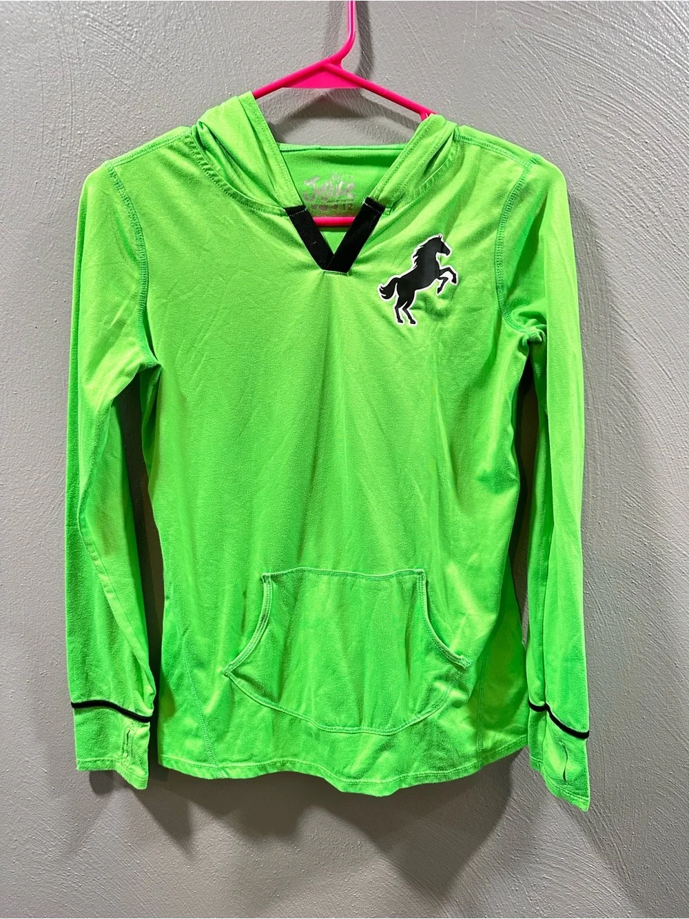Justice Equestrian Neon Green Hooded Long-Sleeve Top with Horse Patch
